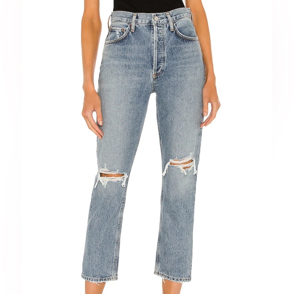 Agolde Riley High Rise Straight Crop Distressed Vintage Wash Escalate Size 26 - Picture 7 of 8